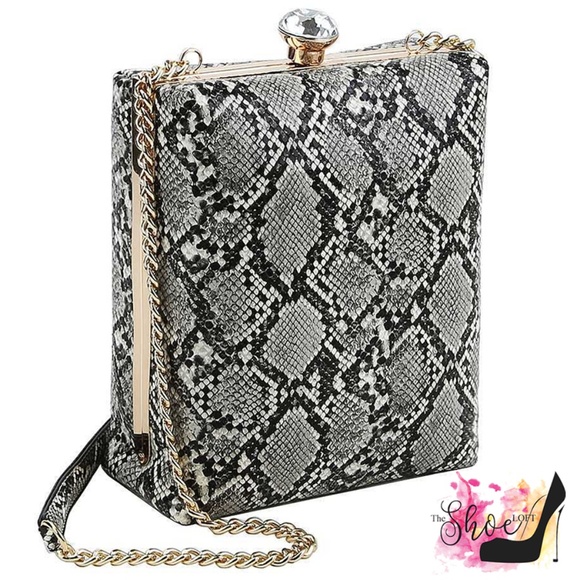Snakeskin Embossed Jewel-Top Box Bag